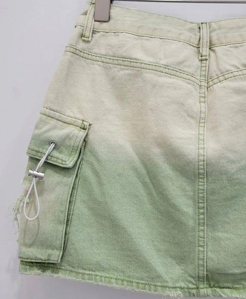 Women Fashion Color Patchwork Cargo Denim Skirt