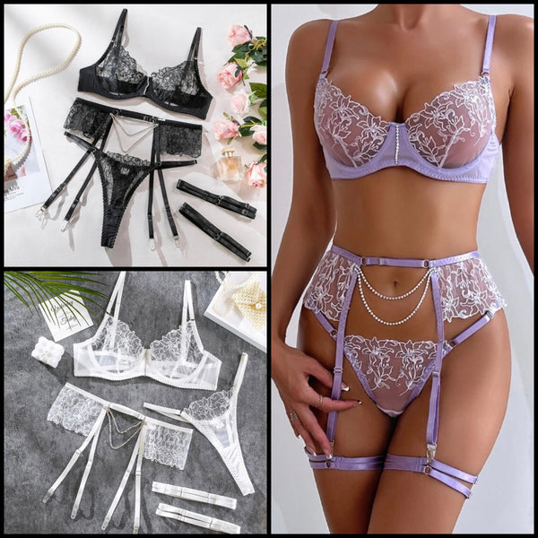 Women Sexy Lace Rhinestone Lingerie Set