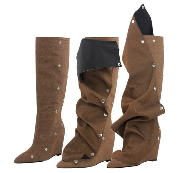 Women Fashion Platform Detachable Button Knee High Boots