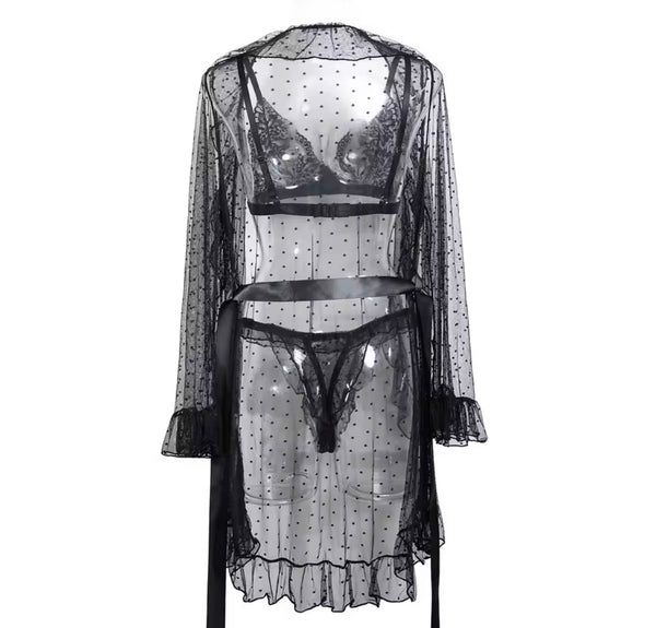 Women Sexy Lace Three Piece Lingerie Set