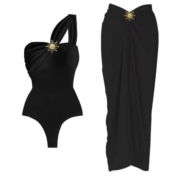 Women Sexy One Shoulder Swimsuit Cover Up Set