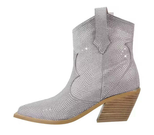 Women Fashion Pointed Toe Bling Ankle Western Boots