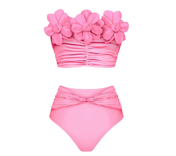Women Pink Sexy 3D Floral Bikini/ Swimsuit