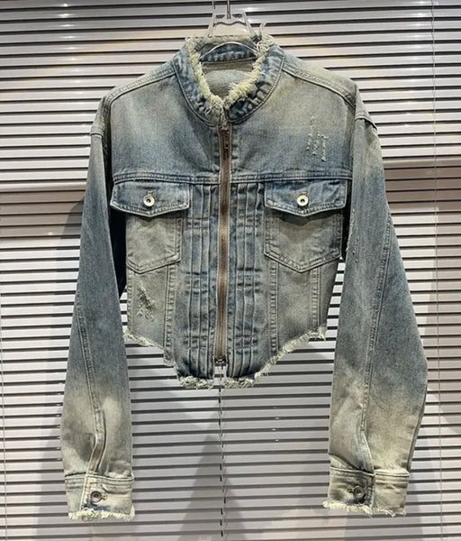 Women Fashion Fringe Pocket Denim Jacket