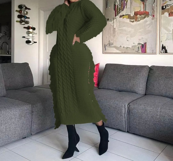 Women Full Sleeve Fringe Fashion Sweater Maxi Dress