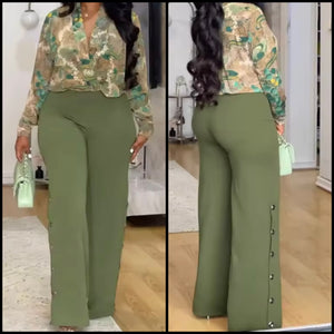 Women Printed Full Sleeve Two Piece Button Pant Set