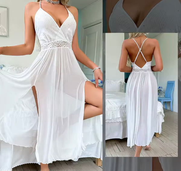 Women Sexy Sleeveless Bling Mesh Nightgown Lingerie