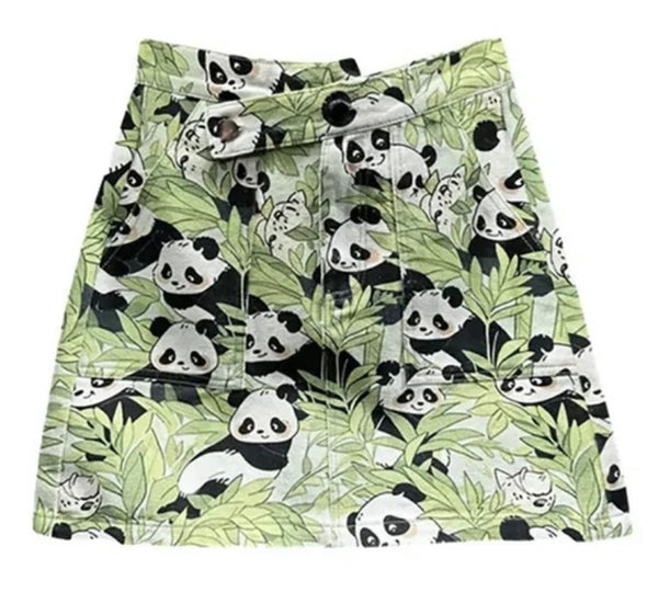 Women Fashion Panda Print Denim Short Skirt