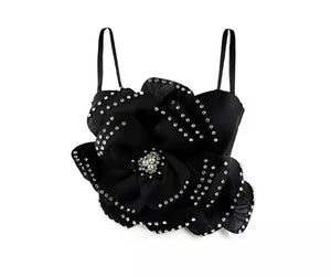 Women Sleeveless Bling Floral Crop Top