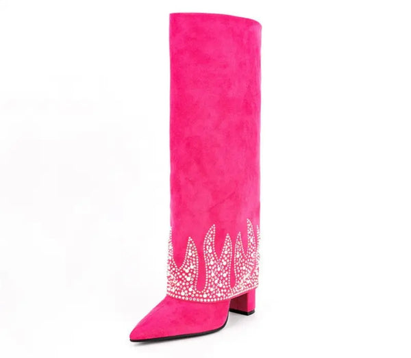 Women Fashion Color Suede Bling Knee High Boots