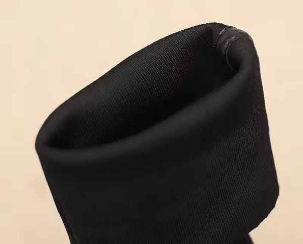 Women Fashion Black Bow Sock Flat Ankle/Mid Calf Boots