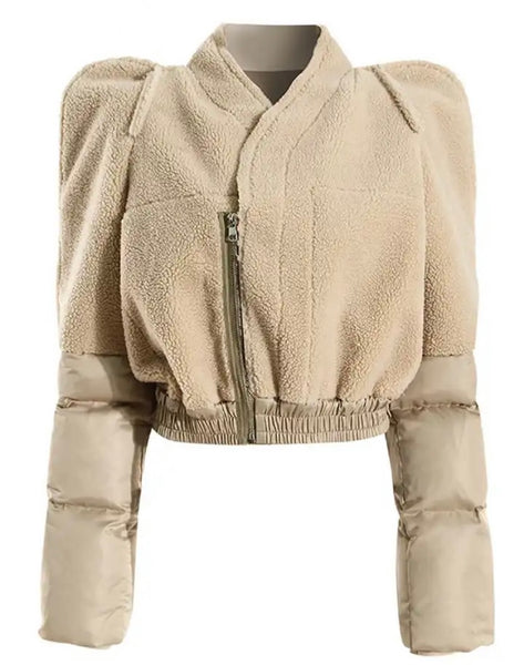 Women Warm Wool Puff Fashion Crop Jacket