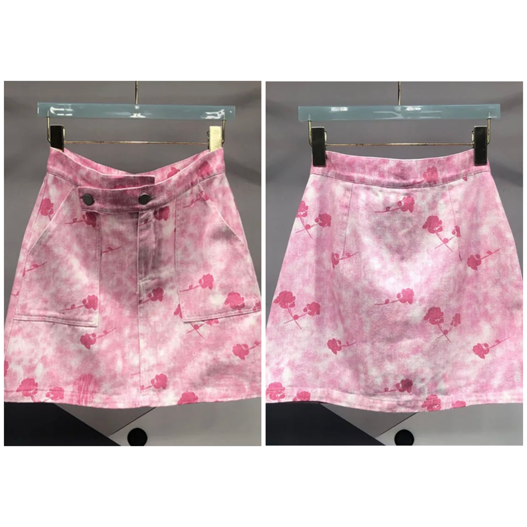 Women Sexy Fashion Pink Printed Denim Skirt
