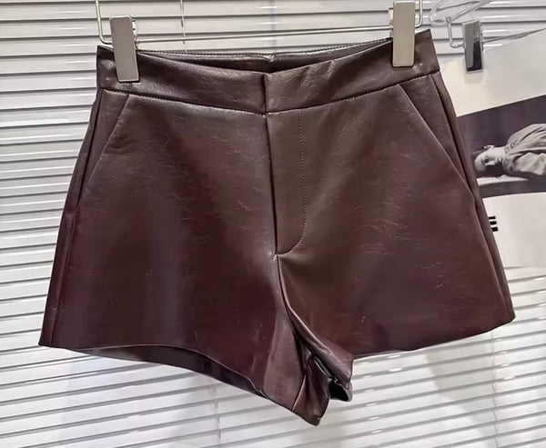 Women Color Fashion Faux Leather Shorts
