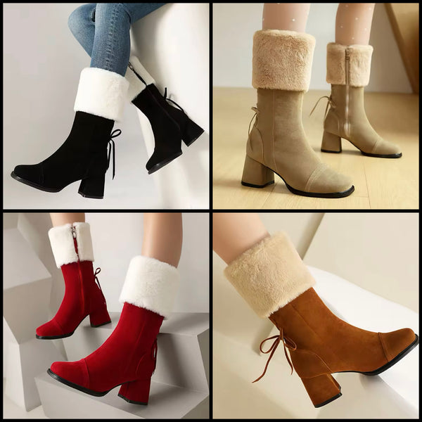Women Fashion Wool Suede Zip Up Ankle Boots