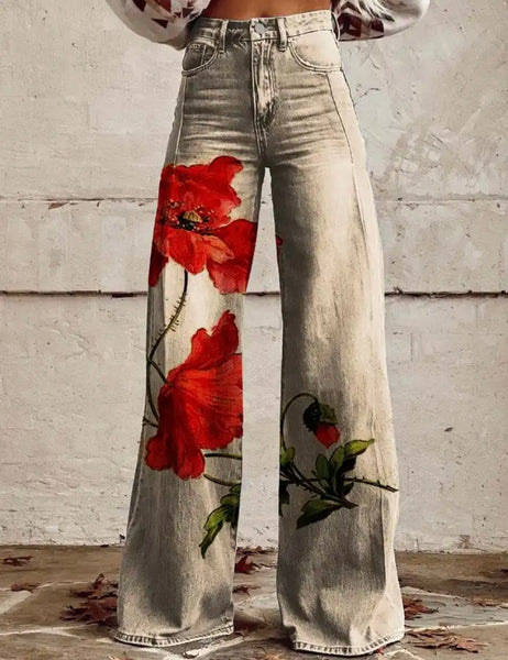 Women Color Print Fashion Wide Leg Pants