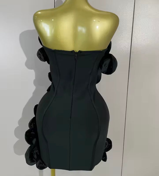 Women Sexy Floral Strapless Rhinestone Dress