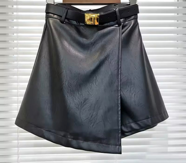 Women Fashion Faux Leather Wrap Shorts