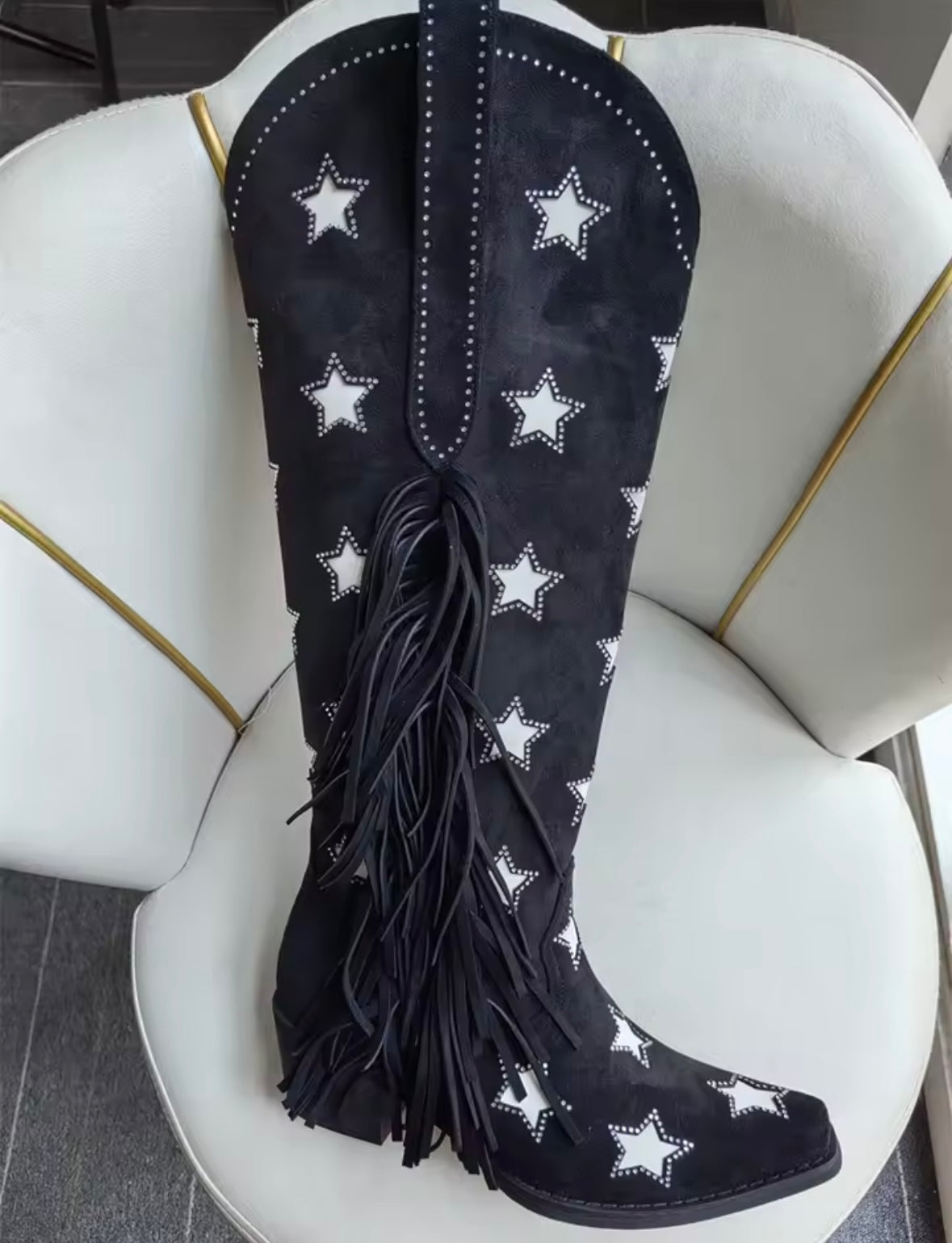 Women Fashion Star Fringe Tassel Knee High Western Boots