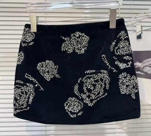 Women Black Bling Suede Fashion Skirt