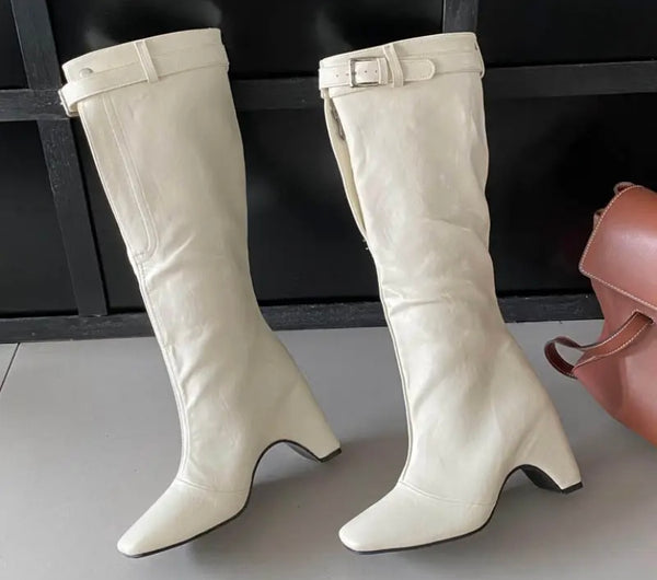 Women Fashion Buckled Knee High Boots