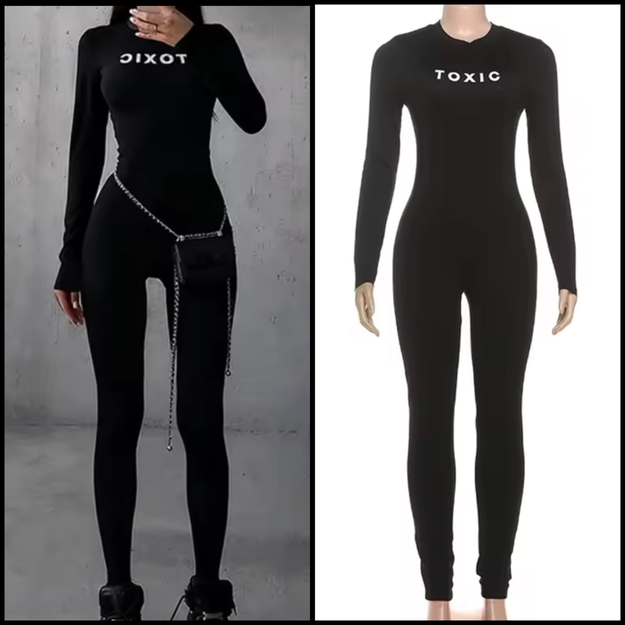 Women Fashion Black Toxic Print Full Sleeve Jumpsuit