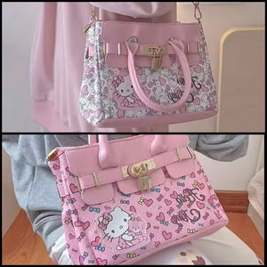 Women Fashion Pink Hello Kitty Faux Leather Handbag Purse