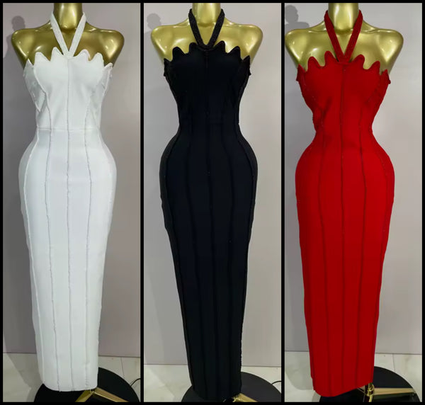 Women Sexy Halter Sleeveless Beaded Maxi Dress