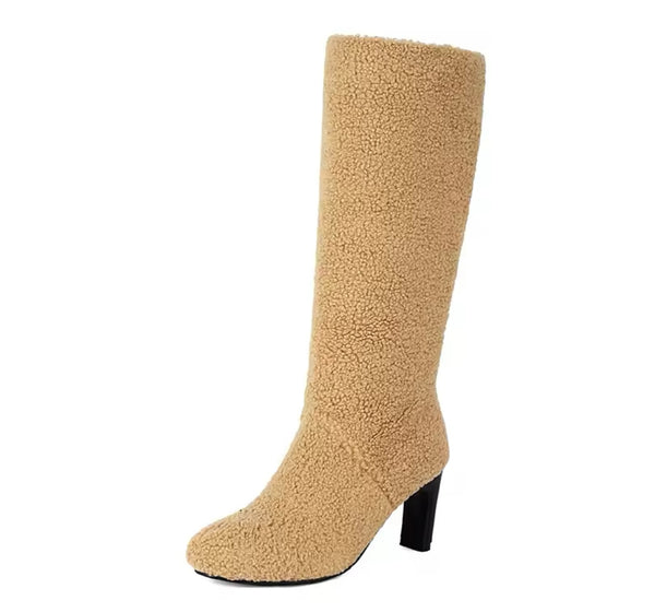 Women Color Fashion Wool High Heel Boots