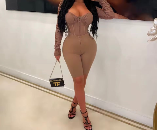 Women Sexy Fashion Mesh Patchwork Full Sleeve Romper