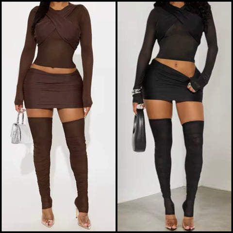 Women Sexy Full Sleeve Three Piece Skirt Set