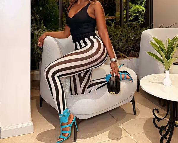 Women Sexy Striped See Through Mesh Pants