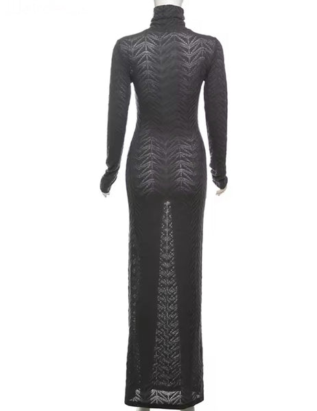 Women Sexy Solid Color Printed Full Sleeve Maxi Dress