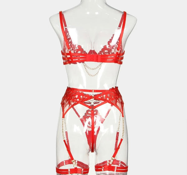 Women Sexy Red Chain Lingerie Set