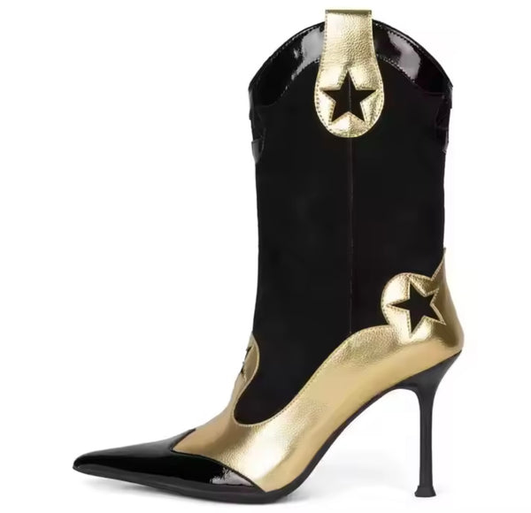 Women Fashion Color Patchwork Star High Heel Ankle Boots
