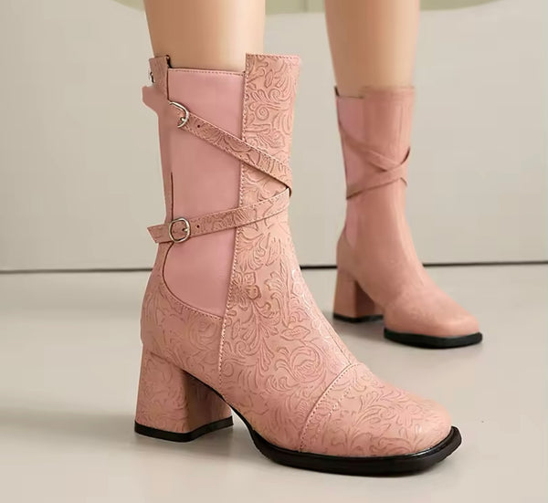 Women Fashion Criss Cross Buckled Ankle Boots