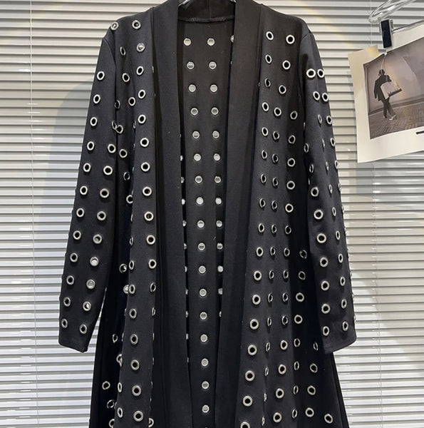 Women Black Metal Ring Fashion Cardigan Jacket