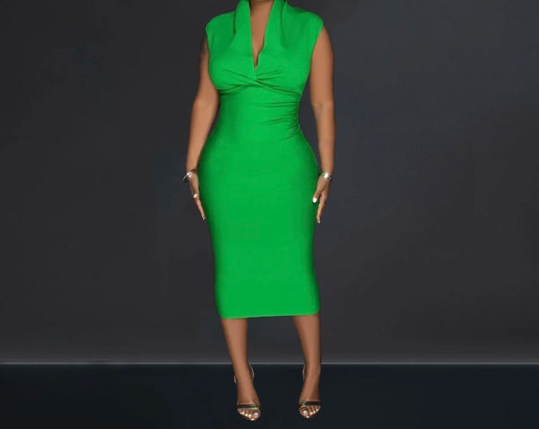 Women V-Neck Short Sleeve Solid Color Sexy Dress