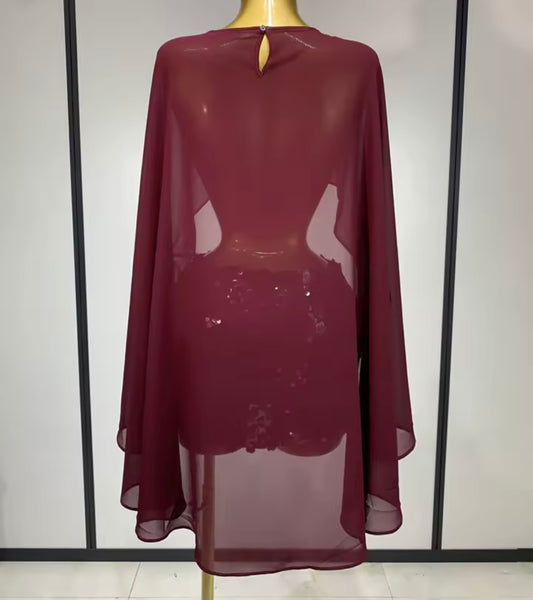 Women Sexy Mesh Crop Two Piece Sequins Skirt Set