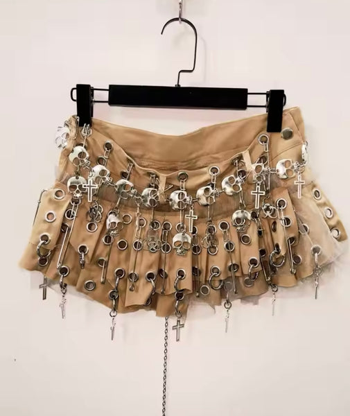 Women Fashion Skull Gothic Pleated Short Skirt