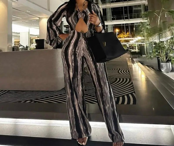 Women Cut Out Full Sleeve Color Patchwork Sexy Jumpsuit