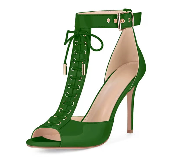 Women Fashion Open Toe Lace Up Buckled Ankle Strap Sandals