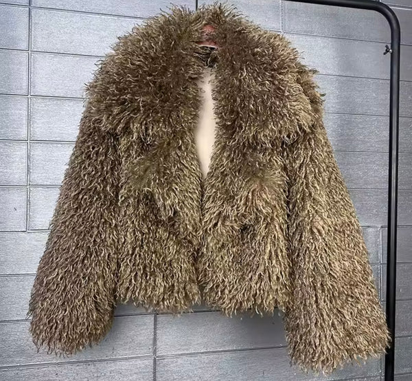 Women Fashion Color Faux Fur Jacket