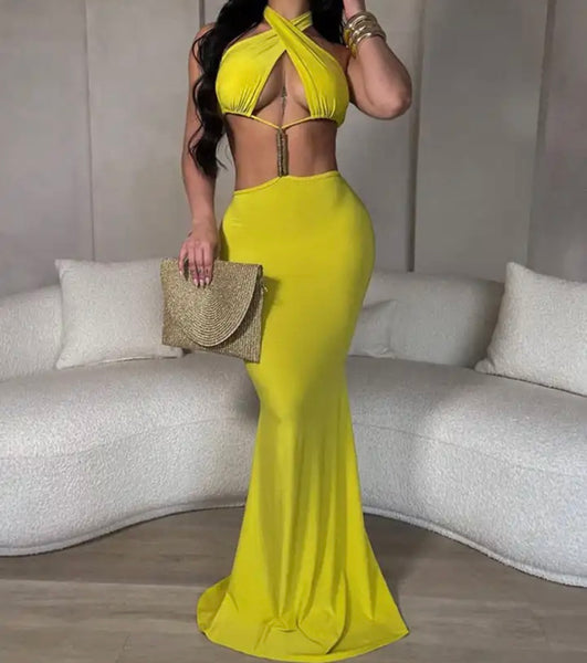 Women Sexy Sleeveless Criss-Cross Halter Open Back Maxi Dress