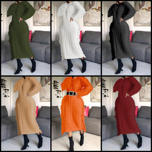 Women Full Sleeve Fringe Fashion Sweater Maxi Dress