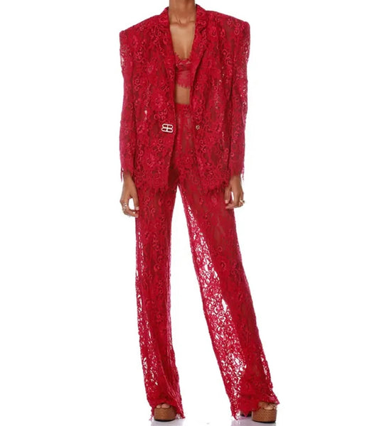 Women Sexy Fashion Lace Three Piece Pant Set