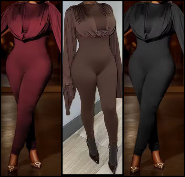 Women Fashion Draped Full Batwing Sleeve Jumpsuit