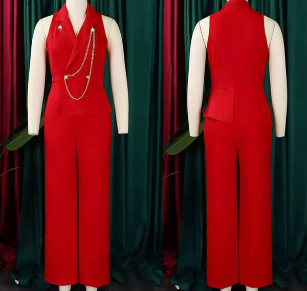 Women Sleeveless Chain Solid Color Fashion Jumpsuit