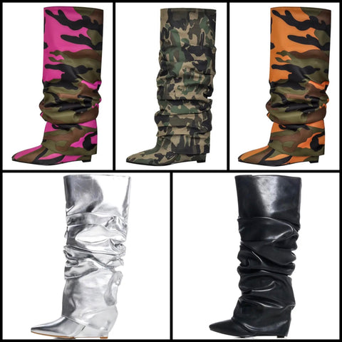 Women Fashion Ruched Platform Knee High Boots