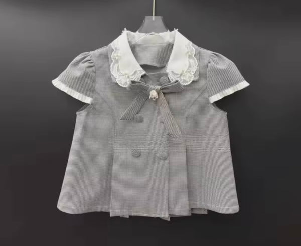 Women Plaid Please Short Sleeve Fashion Two Piece Skirt Set
